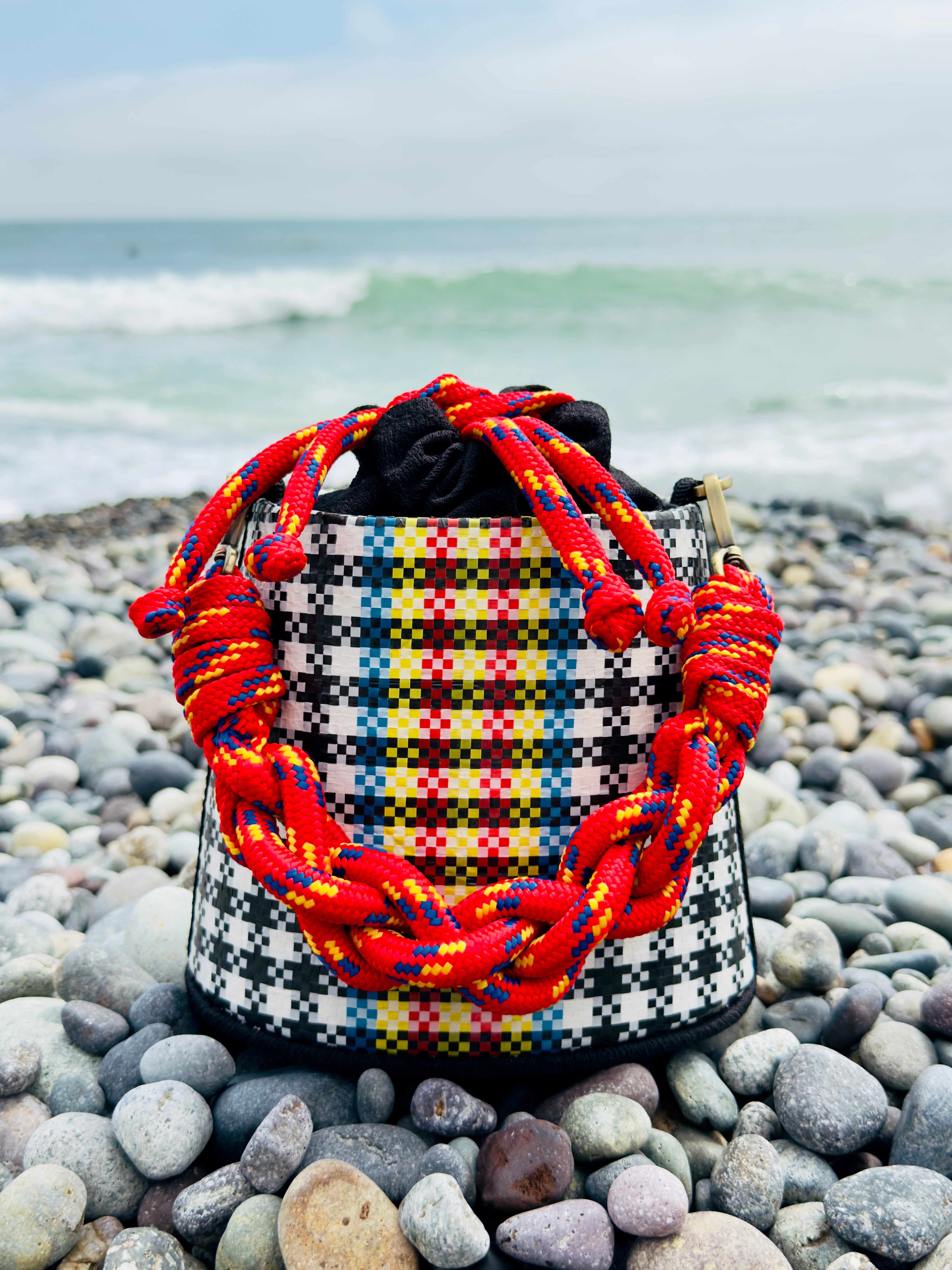 Large Black & White Bucket Bag