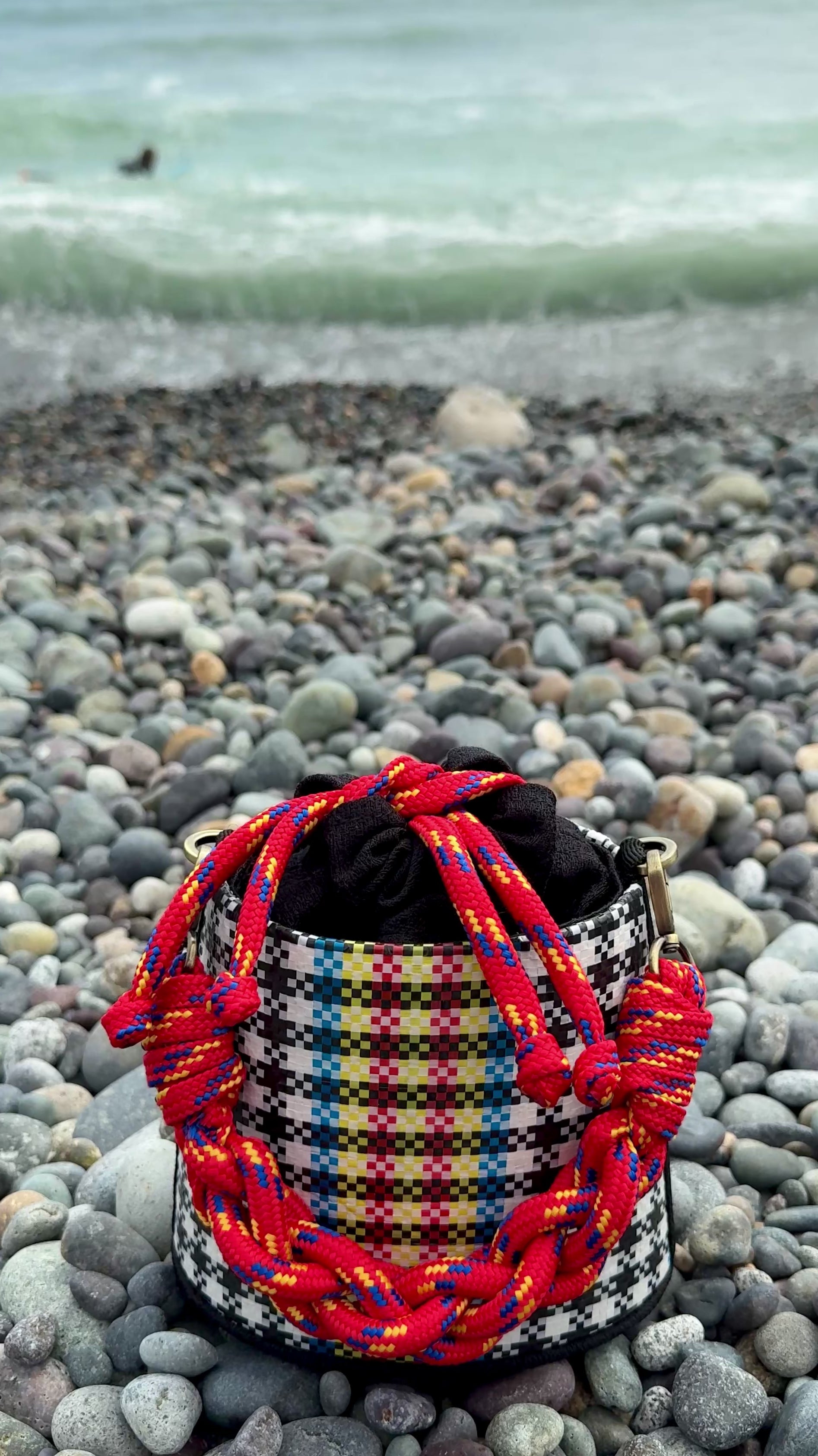 Large Black & White Bucket Bag